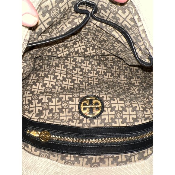 TORY BURCH AUTHENTIC VINTAGE CANVAS AND BLACK (DARK BLUE?) HANDBAG - Picture 11 of 15